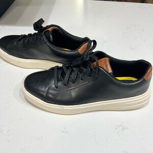 Cole Haan Men’s Black Leather Sneakers with Tan Heel Accent